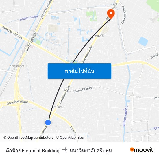 ตึกช้าง Elephant Building to มหาวิทยาลัยศรีปทุม map