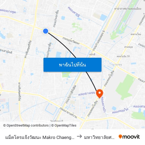 แม็คโครแจ้งวัฒนะ Makro Chaengwattana to มหาวิทยาลัยศรีปทุม map