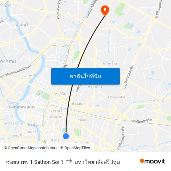 ซอยสาทร 1 Sathon Soi 1 to มหาวิทยาลัยศรีปทุม map