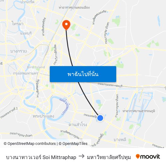 บางนาทาวเวอร์ Soi Mittraphap to มหาวิทยาลัยศรีปทุม map