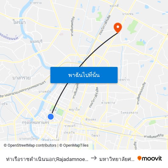 ท่าเรือราชดำเนินนอก;Rajadamnoen Nok Pier to มหาวิทยาลัยศรีปทุม map