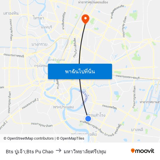 Bts ปู่เจ้า;Bts Pu Chao to มหาวิทยาลัยศรีปทุม map