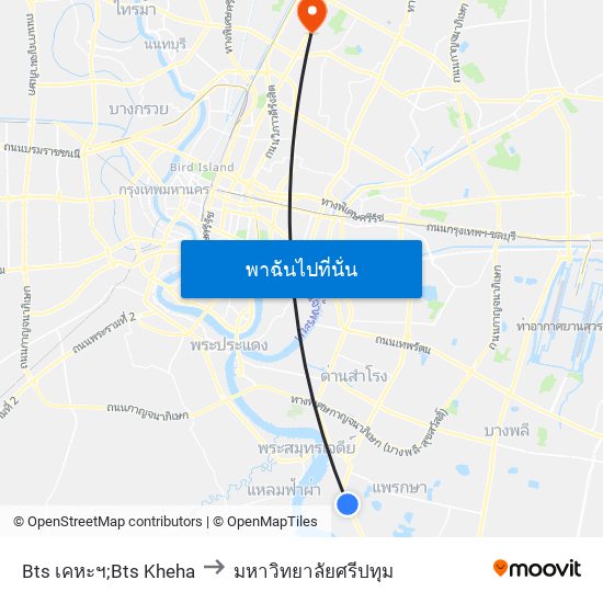 Bts เคหะฯ;Bts Kheha to มหาวิทยาลัยศรีปทุม map