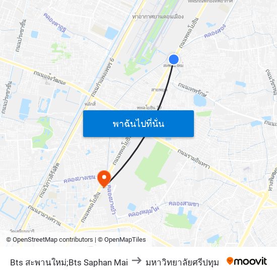 Bts สะพานใหม่;Bts Saphan Mai to มหาวิทยาลัยศรีปทุม map