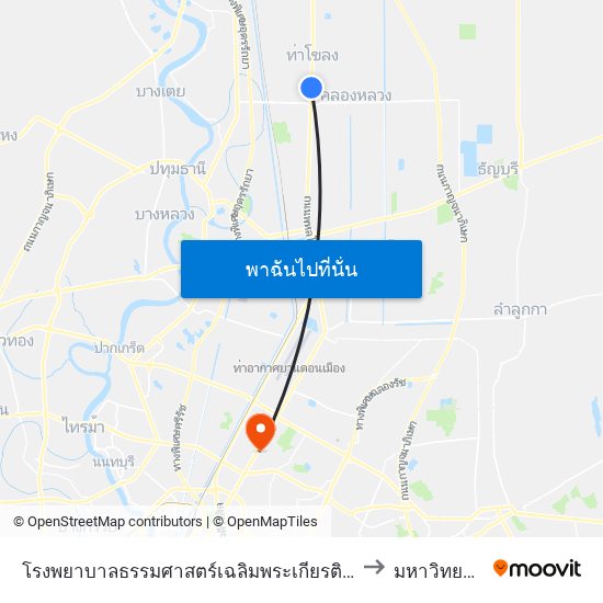 โรงพยาบาลธรรมศาสตร์เฉลิมพระเกียรติ;Thammasat University Hospital to มหาวิทยาลัยศรีปทุม map