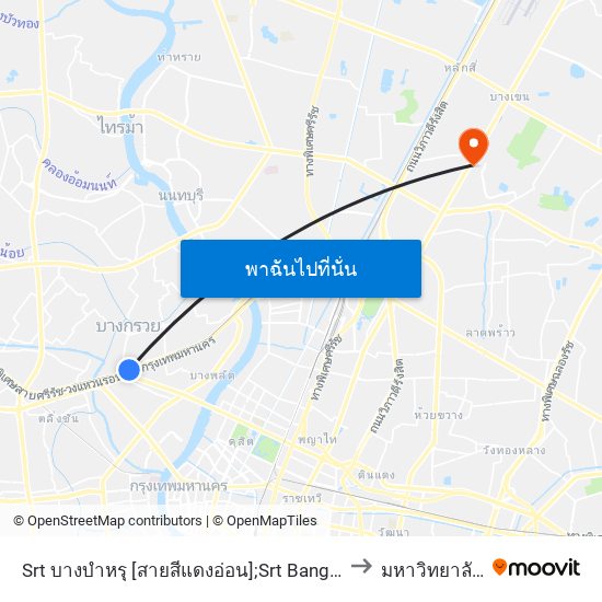 Srt บางบำหรุ [สายสีแดงอ่อน];Srt Bang Bamru [Light Red Line] to มหาวิทยาลัยศรีปทุม map