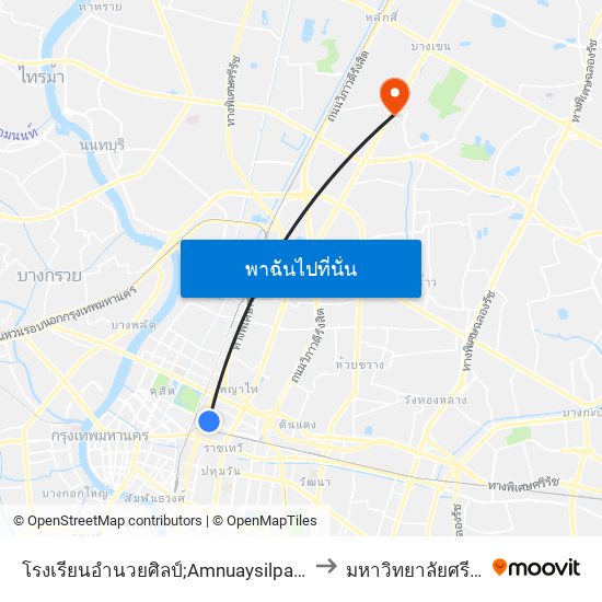 โรงเรียนอำนวยศิลป์;Amnuaysilpa School to มหาวิทยาลัยศรีปทุม map