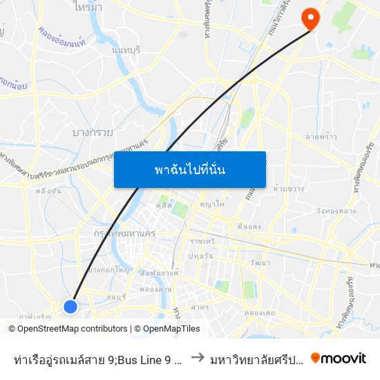 ท่าเรืออู่รถเมล์สาย 9;Bus Line 9 Pier to มหาวิทยาลัยศรีปทุม map