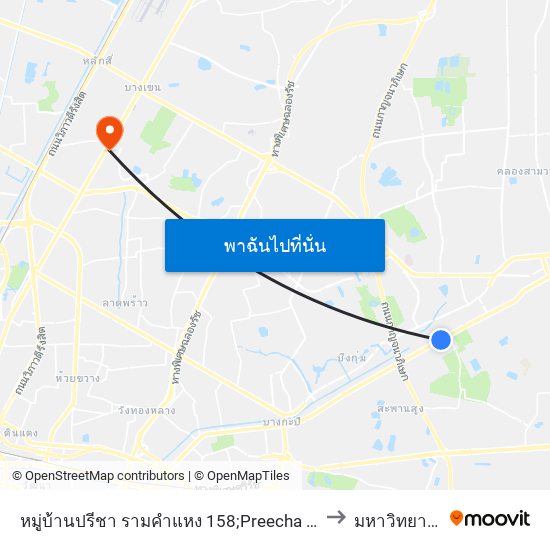 หมู่บ้านปรีชา รามคำแหง 158;Preecha Ramkhamhaeng 158 Village to มหาวิทยาลัยศรีปทุม map