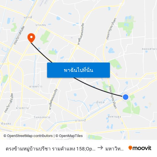 ตรงข้ามหมู่บ้านปรีชา รามคำแหง 158;Opposite Preecha Ramkhamhaeng 158 Village to มหาวิทยาลัยศรีปทุม map