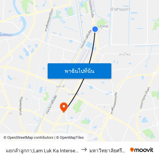 แยกลำลูกกา;Lam Luk Ka Intersection to มหาวิทยาลัยศรีปทุม map