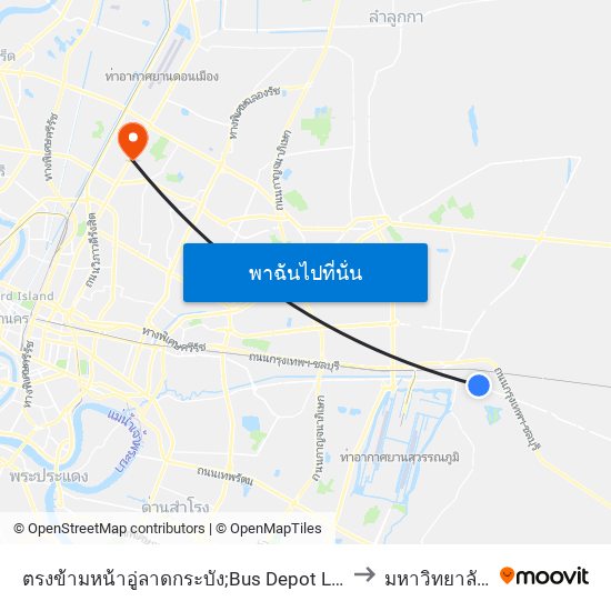 ตรงข้ามหน้าอู่ลาดกระบัง;Bus Depot Ladkrabang (Opposite) to มหาวิทยาลัยศรีปทุม map