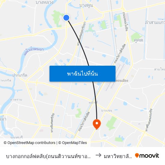 บางกอกกอล์ฟคลับ(ถนนติวานนท์ขาออก);Bangkok Golf Club to มหาวิทยาลัยศรีปทุม map