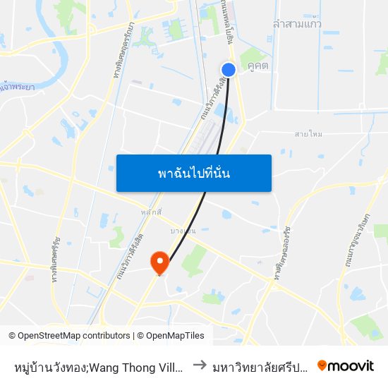 หมู่บ้านวังทอง;Wang Thong Village to มหาวิทยาลัยศรีปทุม map