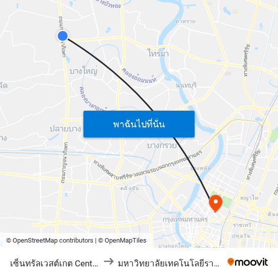 เซ็นทรัลเวสต์เกต Central Westgate to มหาวิทยาลัยเทคโนโลยีราชมงคลพระนคร map