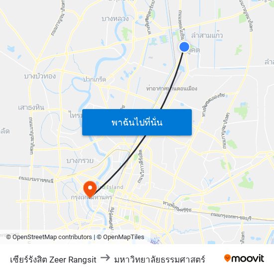 เซียร์รังสิต Zeer Rangsit to มหาวิทยาลัยธรรมศาสตร์ map