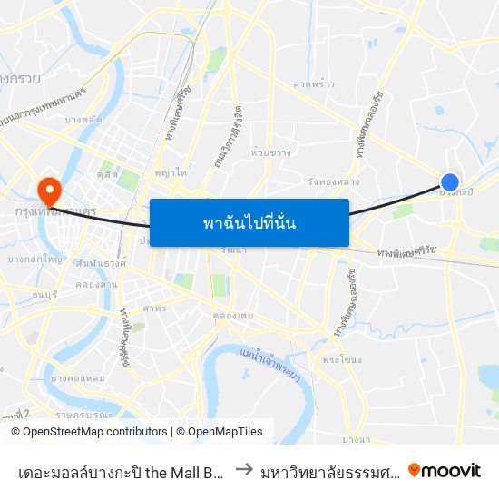 เดอะมอลล์บางกะปิ the Mall Bangkapi to มหาวิทยาลัยธรรมศาสตร์ map