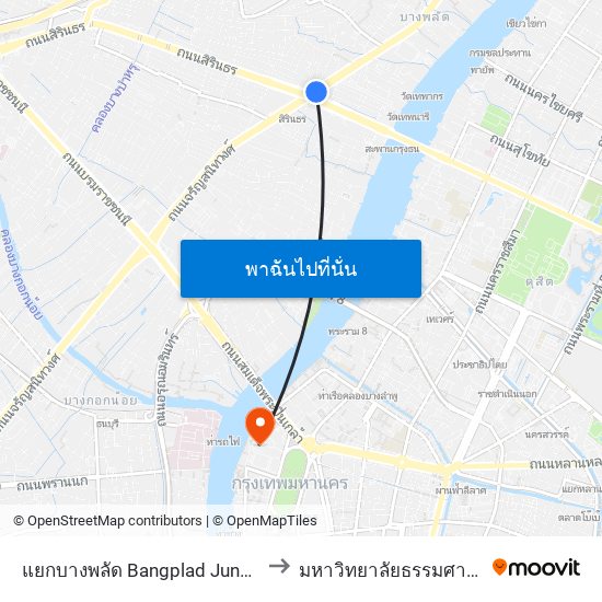 แยกบางพลัด Bangplad Junction to มหาวิทยาลัยธรรมศาสตร์ map