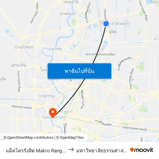 แม็คโครรังสิต Makro Rangsit to มหาวิทยาลัยธรรมศาสตร์ map