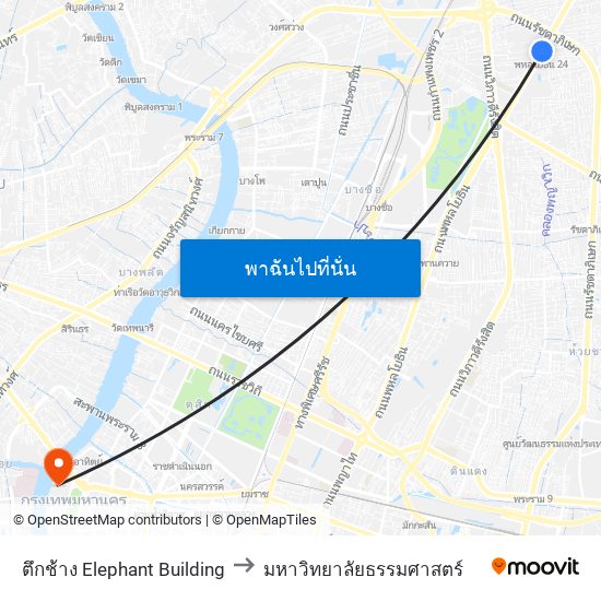 ตึกช้าง Elephant Building to มหาวิทยาลัยธรรมศาสตร์ map