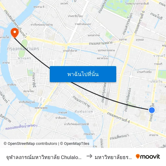 จุฬาลงกรณ์มหาวิทยาลัย Chulalongkorn University to มหาวิทยาลัยธรรมศาสตร์ map