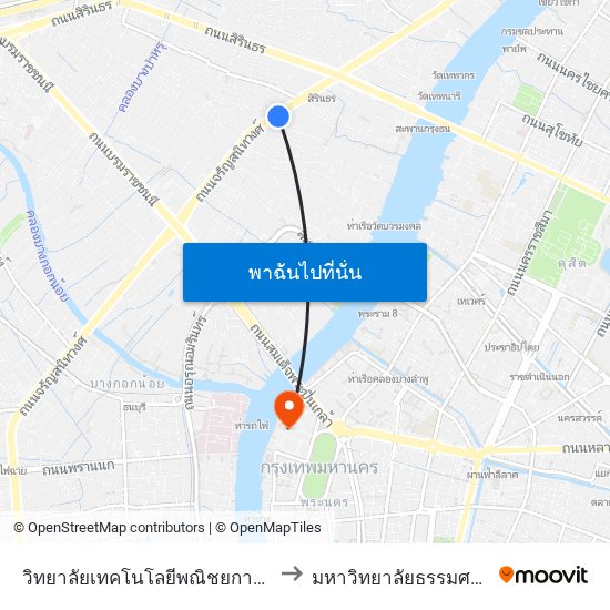 วิทยาลัยเทคโนโลยีพณิชยการสยาม to มหาวิทยาลัยธรรมศาสตร์ map