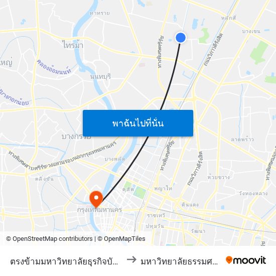 ตรงข้ามมหาวิทยาลัยธุรกิจบัณฑิตย์ to มหาวิทยาลัยธรรมศาสตร์ map