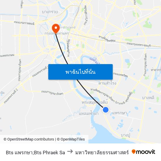 Bts แพรกษา;Bts Phraek Sa to มหาวิทยาลัยธรรมศาสตร์ map