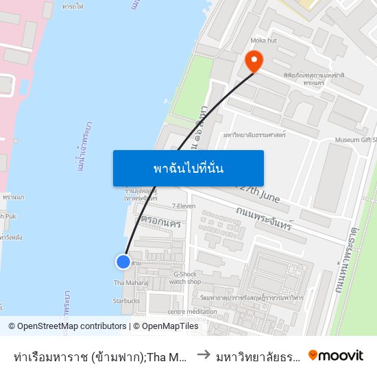 ท่าเรือมหาราช (ข้ามฟาก);Tha Maharaj Pier (Ferry) to มหาวิทยาลัยธรรมศาสตร์ map