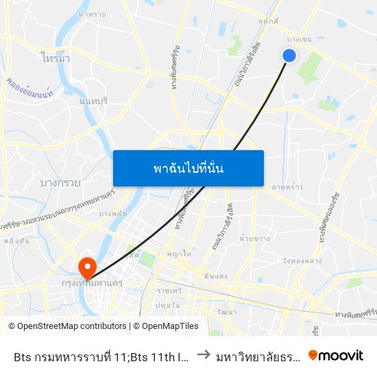 Bts กรมทหารราบที่ 11;Bts 11th Infantry Regiment to มหาวิทยาลัยธรรมศาสตร์ map