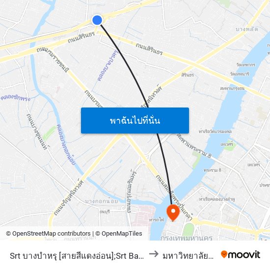 Srt บางบำหรุ [สายสีแดงอ่อน];Srt Bang Bamru [Light Red Line] to มหาวิทยาลัยธรรมศาสตร์ map