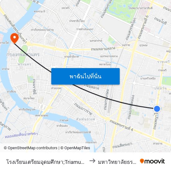 โรงเรียนเตรียมอุดมศึกษา;Triamudomsuksa School to มหาวิทยาลัยธรรมศาสตร์ map