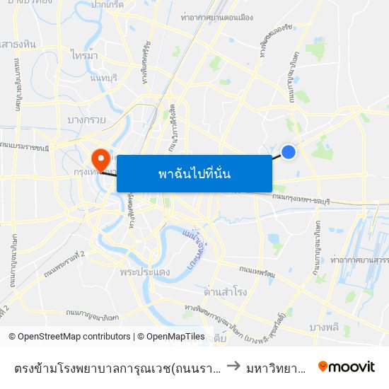 ตรงข้ามโรงพยาบาลการุณเวช(ถนนรามคำแหง);Karunvej Hospital (Opposite) to มหาวิทยาลัยธรรมศาสตร์ map