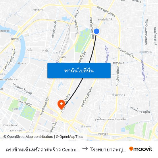 ตรงข้ามเซ็นทรัลลาดพร้าว  Central Ladprao to โรงพยาบาลพญาไท 2 map