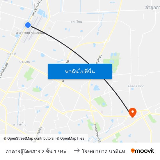 อาคารผู้โดยสาร 2 ชั้น 1 ประตู 12 to โรงพยาบาล นวมินทร์ 9 map