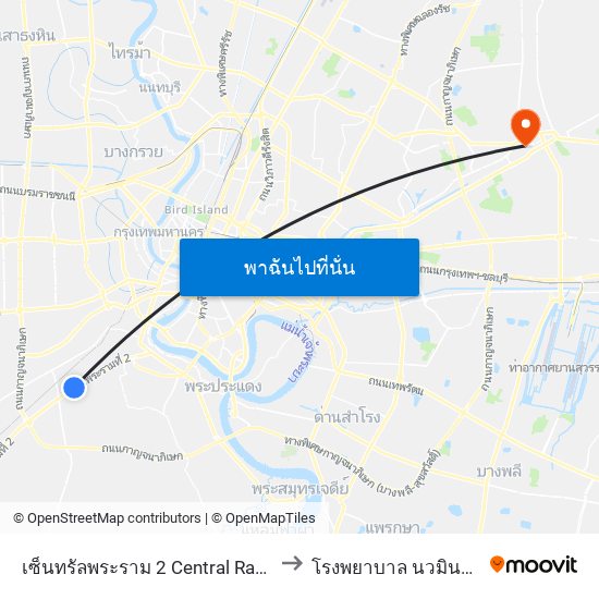 เซ็นทรัลพระราม 2 Central Rama 2 to โรงพยาบาล นวมินทร์ 9 map