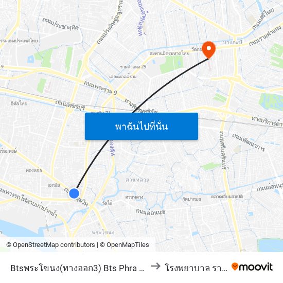 Btsพระโขนง(ทางออก3) Bts Phra Khanong (Exit 3) to โรงพยาบาล รามคำแหง map