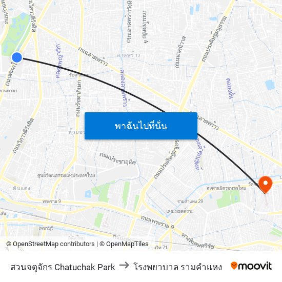 สวนจตุจักร Chatuchak Park to โรงพยาบาล รามคำแหง map