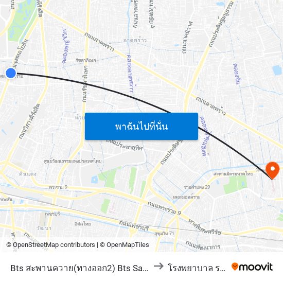 Bts สะพานควาย(ทางออก2) Bts Saphan Khwai (Exit 2) to โรงพยาบาล รามคำแหง map