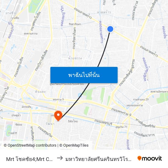 Mrt โชคชัย4;Mrt Chok Chai 4 to มหาวิทยาลัยศรีนครินทรวิโรฒ ประสานมิตร map