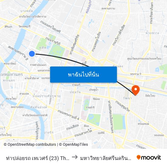 ท่าปล่อยรถ เทเวศร์ (23) Thewet Bus Terminal (23) to มหาวิทยาลัยศรีนครินทรวิโรฒ ประสานมิตร map