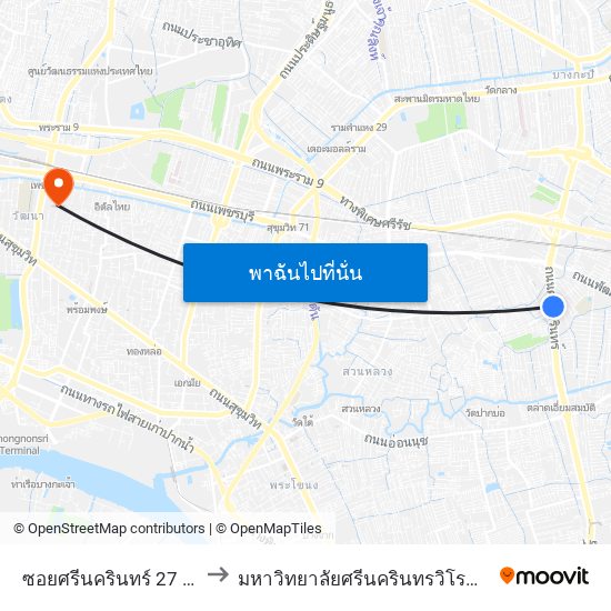 ซอยศรีนครินทร์ 27 Pum Esso to มหาวิทยาลัยศรีนครินทรวิโรฒ ประสานมิตร map