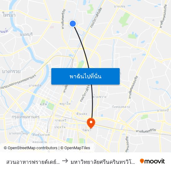 สวนอาหารฟรายด์เดย์ Friday Food to มหาวิทยาลัยศรีนครินทรวิโรฒ ประสานมิตร map