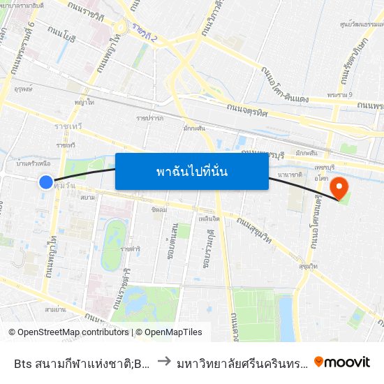 Bts สนามกีฬาแห่งชาติ;Bts National Stadium to มหาวิทยาลัยศรีนครินทรวิโรฒ ประสานมิตร map