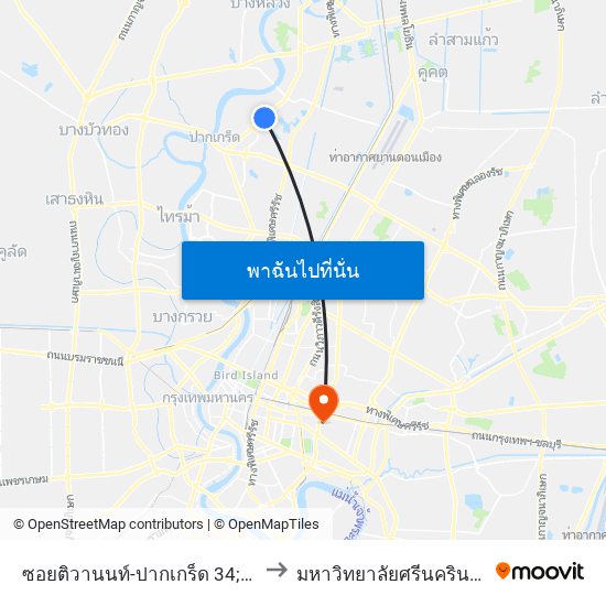 ซอยติวานนท์-ปากเกร็ด 34;S0i Tiwanon - Pakkred 34 to มหาวิทยาลัยศรีนครินทรวิโรฒ ประสานมิตร map