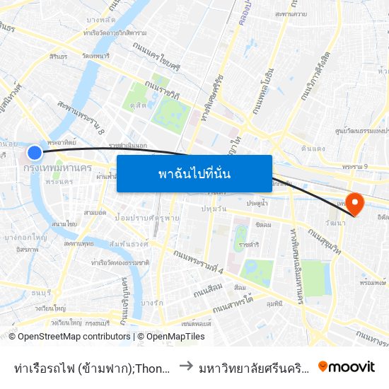 ท่าเรือรถไฟ (ข้ามฟาก);Thonburi Railway Station Pier (Ferry) to มหาวิทยาลัยศรีนครินทรวิโรฒ ประสานมิตร map