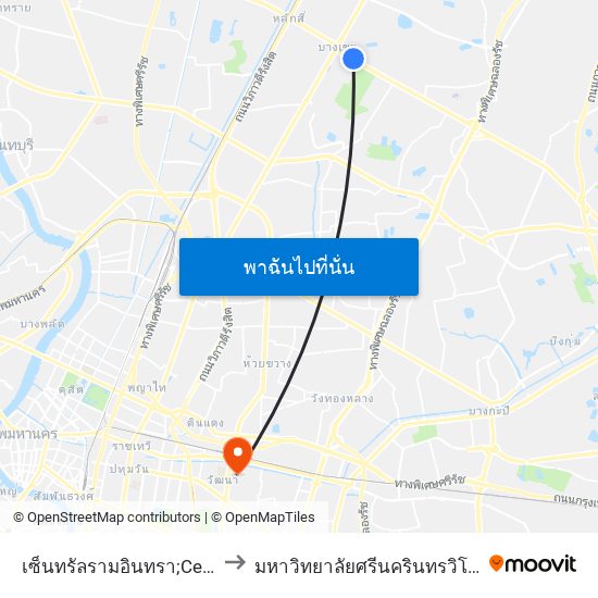 เซ็นทรัลรามอินทรา;Central Ramintra to มหาวิทยาลัยศรีนครินทรวิโรฒ ประสานมิตร map