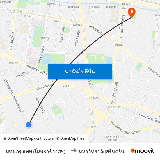 มทร.กรุงเทพ (ฝั่งนราธิวาสฯ);Rmutk (Naradhiwas Side) to มหาวิทยาลัยศรีนครินทรวิโรฒ ประสานมิตร map