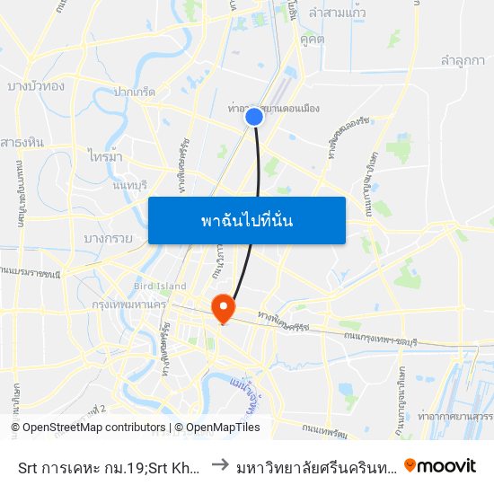 Srt การเคหะ กม.19;Srt Khan Keha Khomo Sipkao to มหาวิทยาลัยศรีนครินทรวิโรฒ ประสานมิตร map