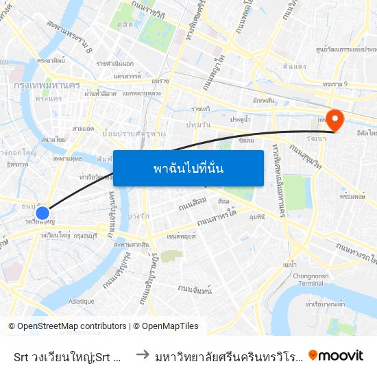 Srt วงเวียนใหญ่;Srt Wongwian Yai to มหาวิทยาลัยศรีนครินทรวิโรฒ ประสานมิตร map